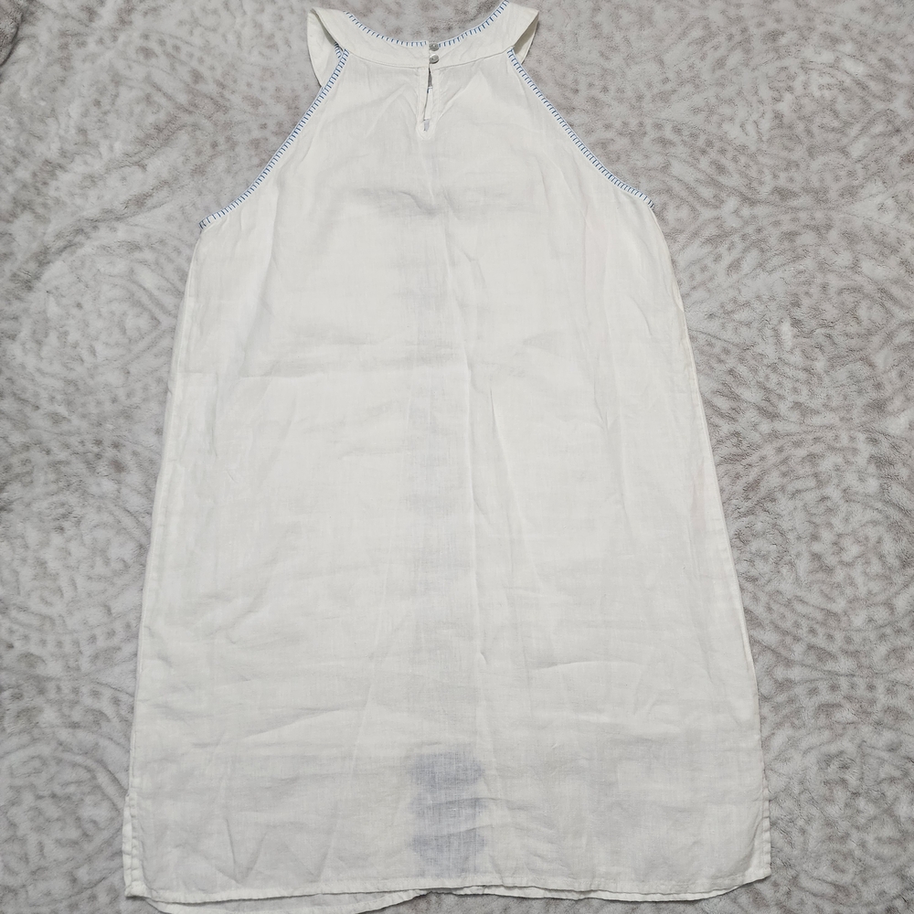 Lucky Brand 100% Linen Halter Dress Size M Embroidered White And Blue - Picture 5 of 16